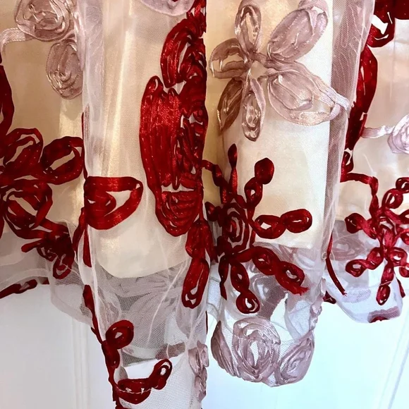 💖✨ METISU ELEGANT CREAM & RED FLORAL EMBROIDERY DRESS (XS) ✨💖 - Picture 5 of 6